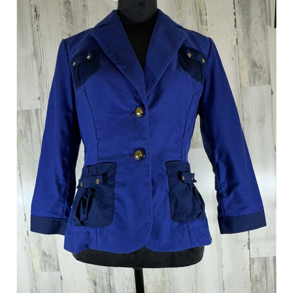 Cabi Blueberry Resort Blazer Jacket #900 Size 6 (XS)‎ Two Tone Blue Gold Buttons